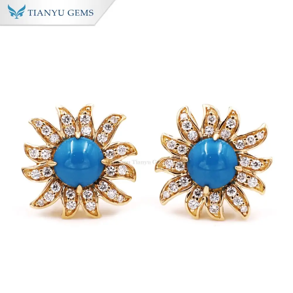 Tianyu Gems Gold Turquoise Earrings 18k Yellow Gold Lab Grown Diamond Earrings 1