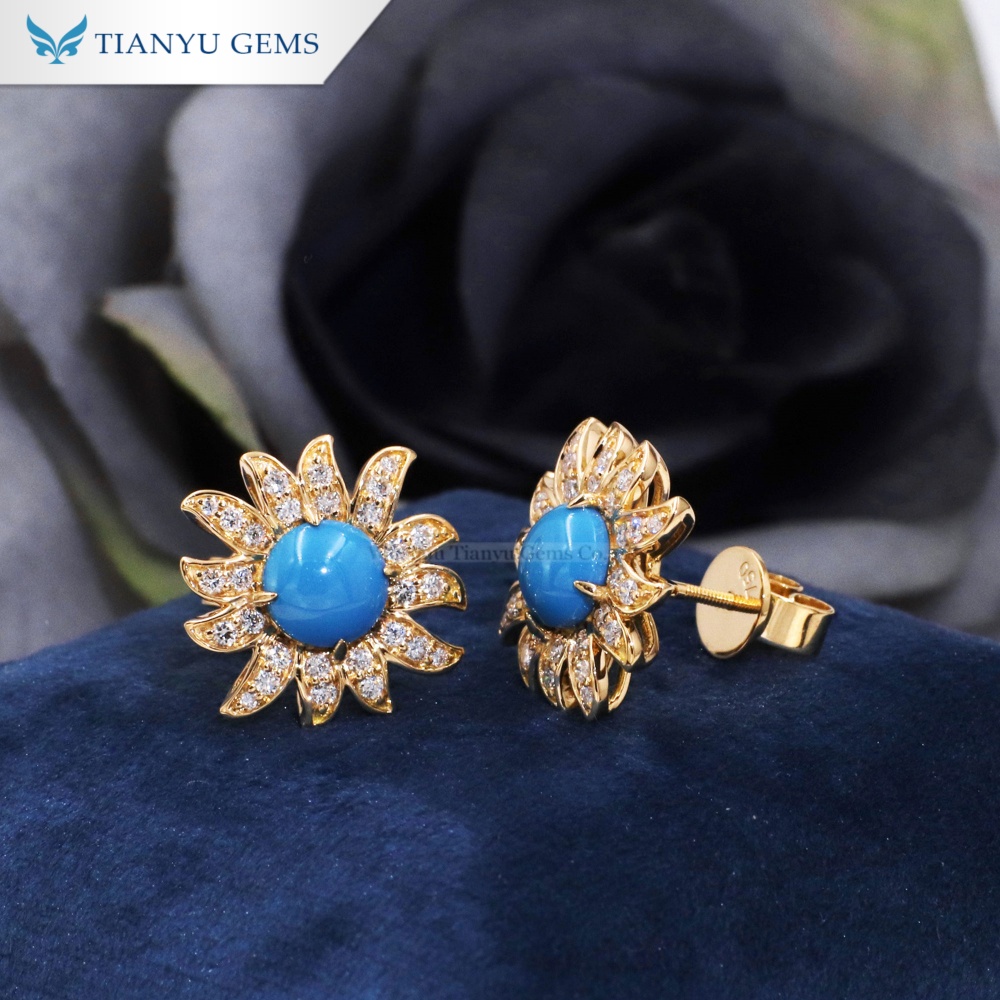 Tianyu Gems Gold Turquoise Earrings 18k Yellow Gold Lab Grown Diamond Earrings 2