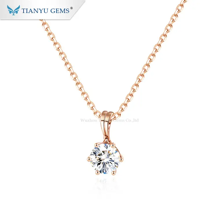 Tianyu gems new fashion necklace 1ct moissanite diamonds 14k rose gold pendant for women 1