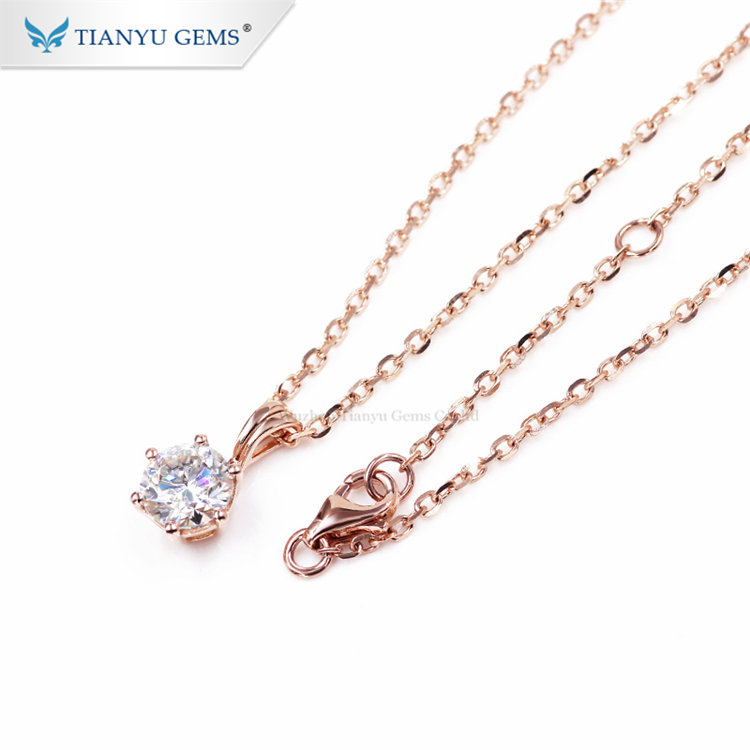 Tianyu gems new fashion necklace 1ct moissanite diamonds 14k rose gold pendant for women