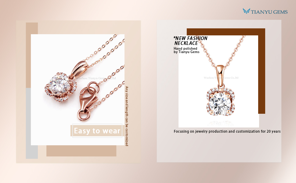 Tianyu Gems Luxury Style 14K Rose Gold Pendant Wholesale Moissanite Jewelry Women Necklace Pendant Accept Customization 5