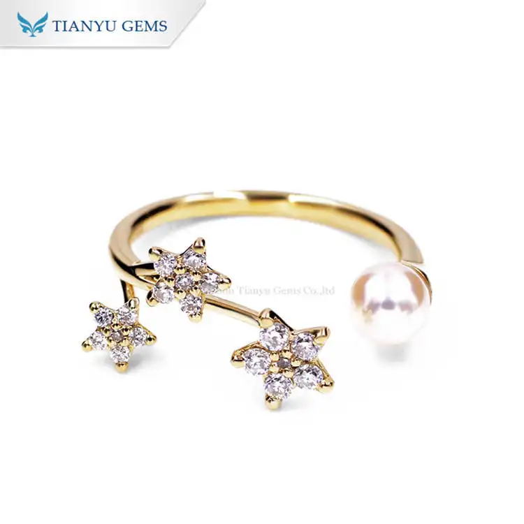 Tianyu Gems Star Pearl Yellow Gold Women's Ring Light Luxury Ring 1