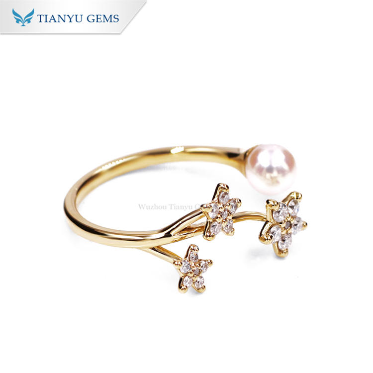Tianyu Gems Star Pearl Yellow Gold Women's Ring Light Luxury Ring 3