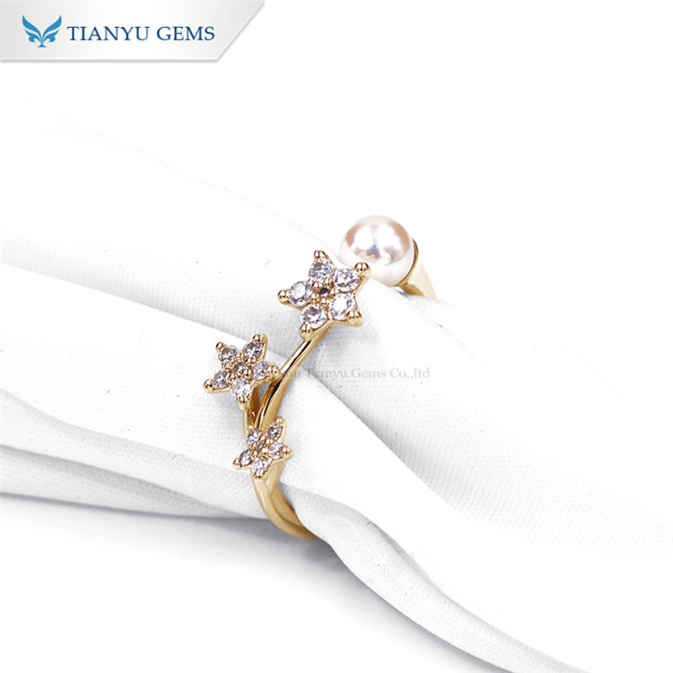 Tianyu Gems Star Pearl Yellow Gold Women's Ring Light Luxury Ring 6