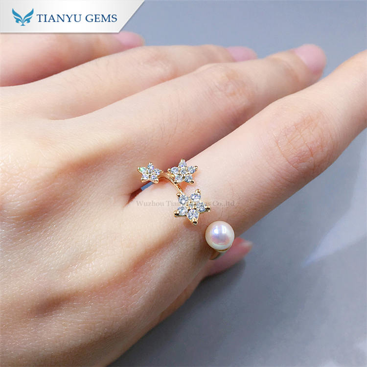Tianyu Gems Star Pearl Yellow Gold Women's Ring Light Luxury Ring 4