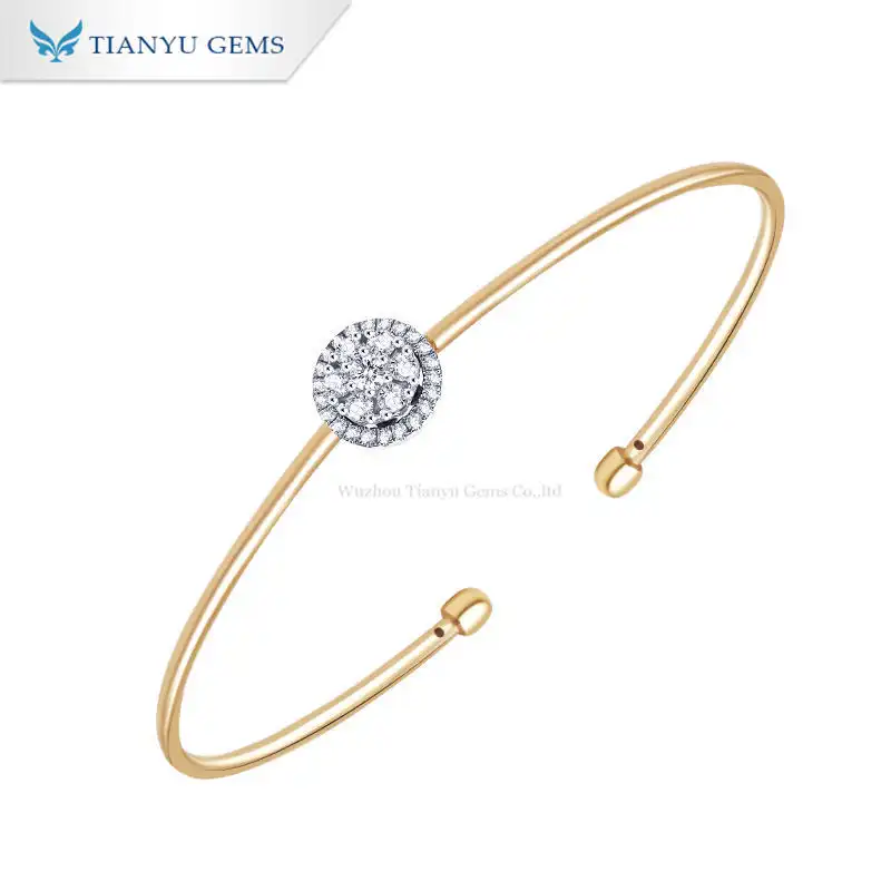 Tianyu gems retro style Open adjustable size bracelet 10k yellow and white gold moissanite bracelet 1