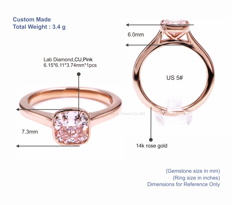 14K Rose Gold Cushion Pink Diamond Ring - Elegant & Versatile 5