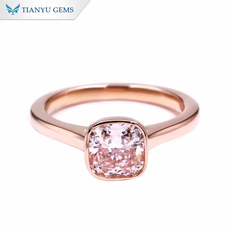 Tianyu Gems Lab Grown Pink Diamond Ring Rose Gold Cushion Cut Women's Ring 1