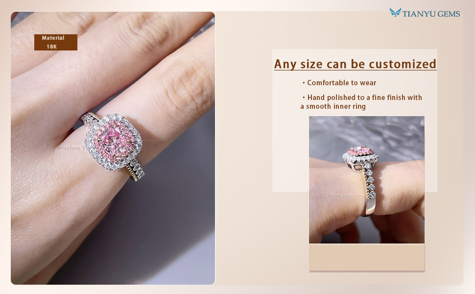 Tianyu Gems IGI Certificate Cushion Cut 1.1ct Fancy Pink Lab Grown Diamond ring Wholesale For Custom Fancy Colors 8