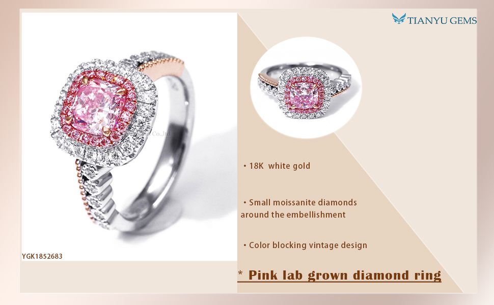 Tianyu Gems IGI Certificate Cushion Cut 1.1ct Fancy Pink Lab Grown Diamond ring Wholesale For Custom Fancy Colors 6