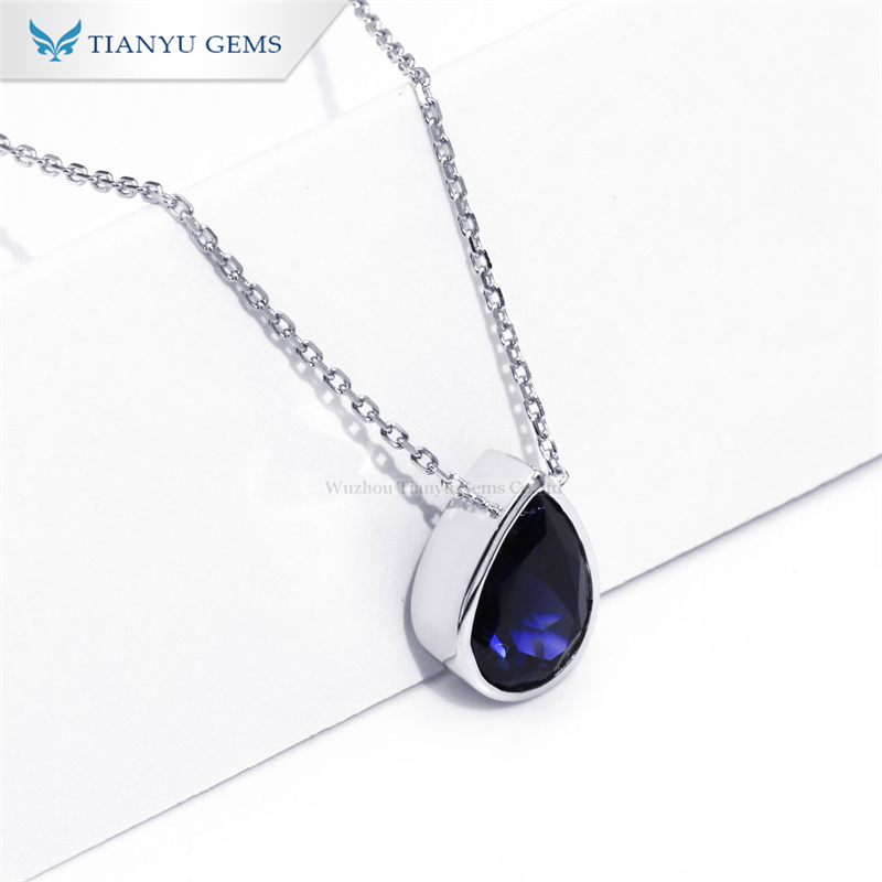 Tianyu Gems Bezel Set Pear Shaped Sapphire Necklace 14k White Gold Necklace 2