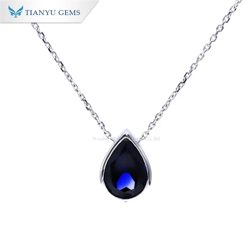 Tianyu Gems Bezel Set Pear Shaped Sapphire Necklace 14k White Gold Necklace 1