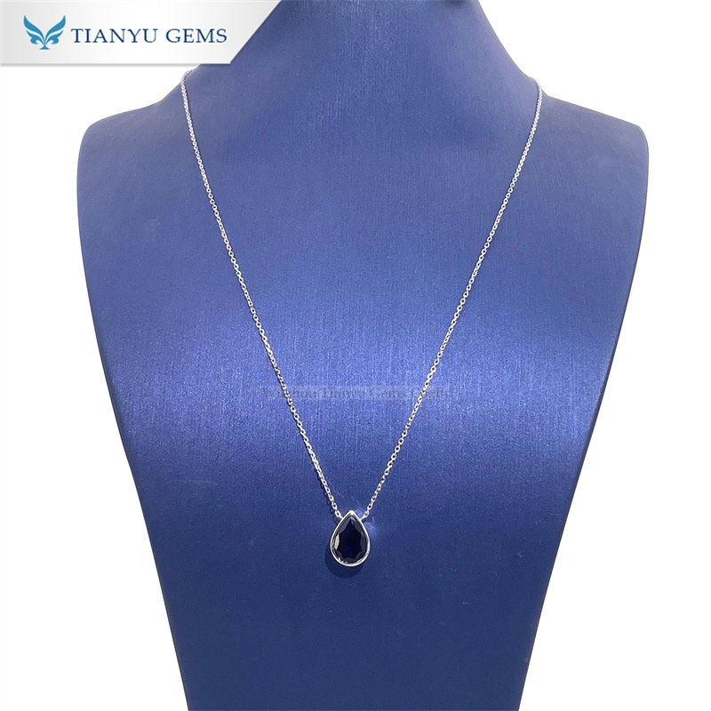 Tianyu Gems Bezel Set Pear Shaped Sapphire Necklace 14k White Gold Necklace 4