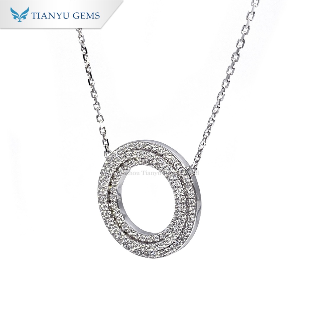 Dây chuyền vàng trắng hình tròn đính đá Moissanite hình tròn lồng trong vòng tròn. 3