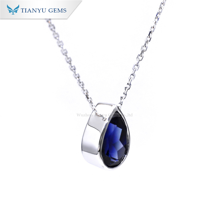 Tianyu Gems Bezel Set Pear Shaped Sapphire Necklace 14k White Gold Necklace 6