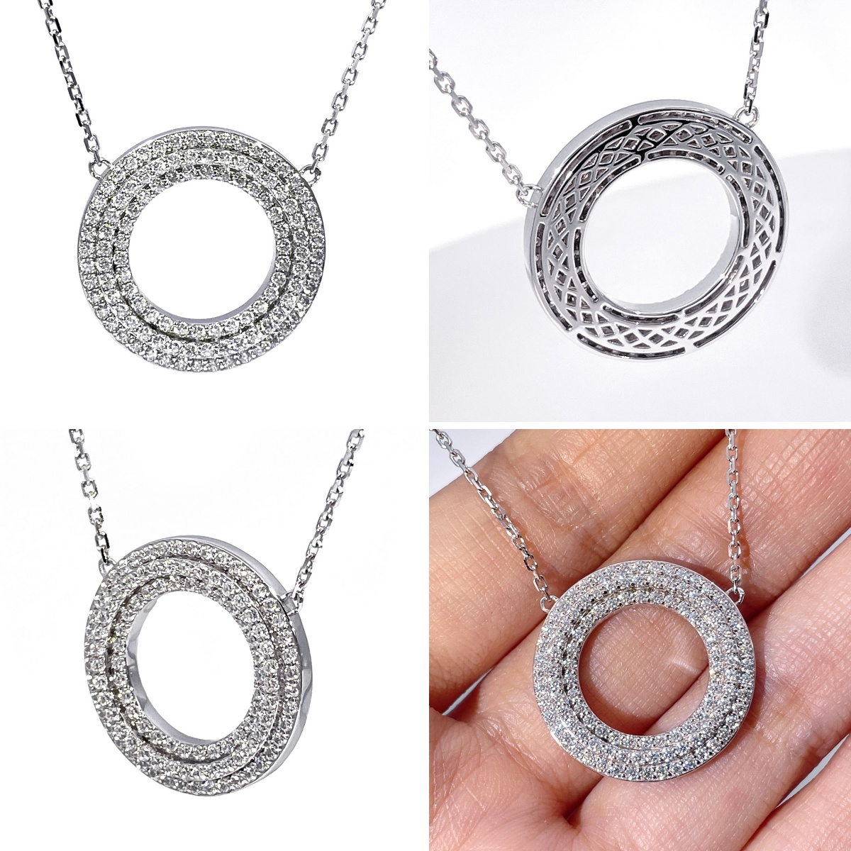 Dây chuyền vàng trắng hình tròn đính đá Moissanite hình tròn lồng trong vòng tròn. 5