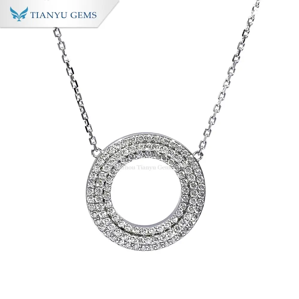 Dây chuyền vàng trắng hình tròn đính đá Moissanite hình tròn lồng trong vòng tròn. 1