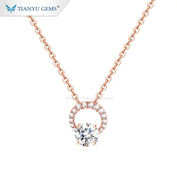 Tianyu gems rose gold pendent smart design synthesis moissanite diamonds necklace gold 14k Pendant Necklaces 1