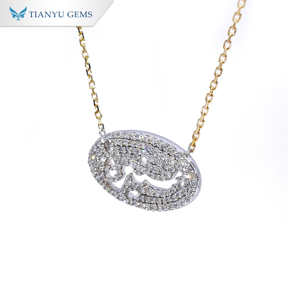 Tianyu Gems Round Cut Lab Grown Diamond Necklace 18K White&Yellow Gold Necklace 3