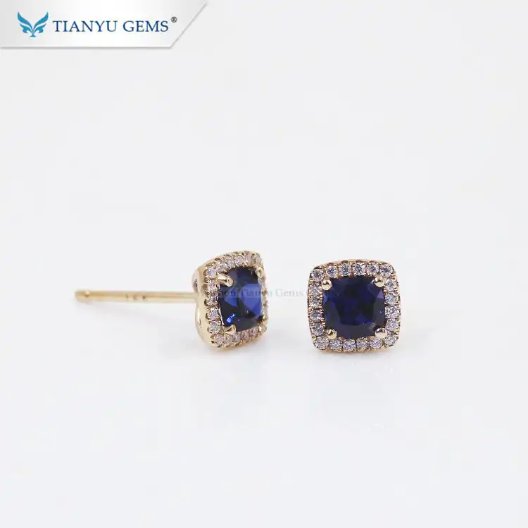 Tianyu Gems custom design corundum&amp;moissanite 18k yellow gold jewelry earring 1