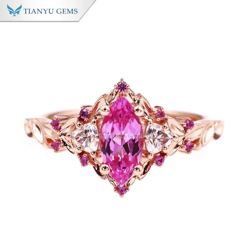 Tianyu Gems Marquise Pink Sapphire Rose Gold Ring 14k Customized Wedding Ring 1