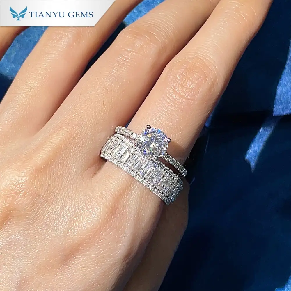 Tianyu Gems ゴールドウェディングリングセット 14K ポルトガルカット
