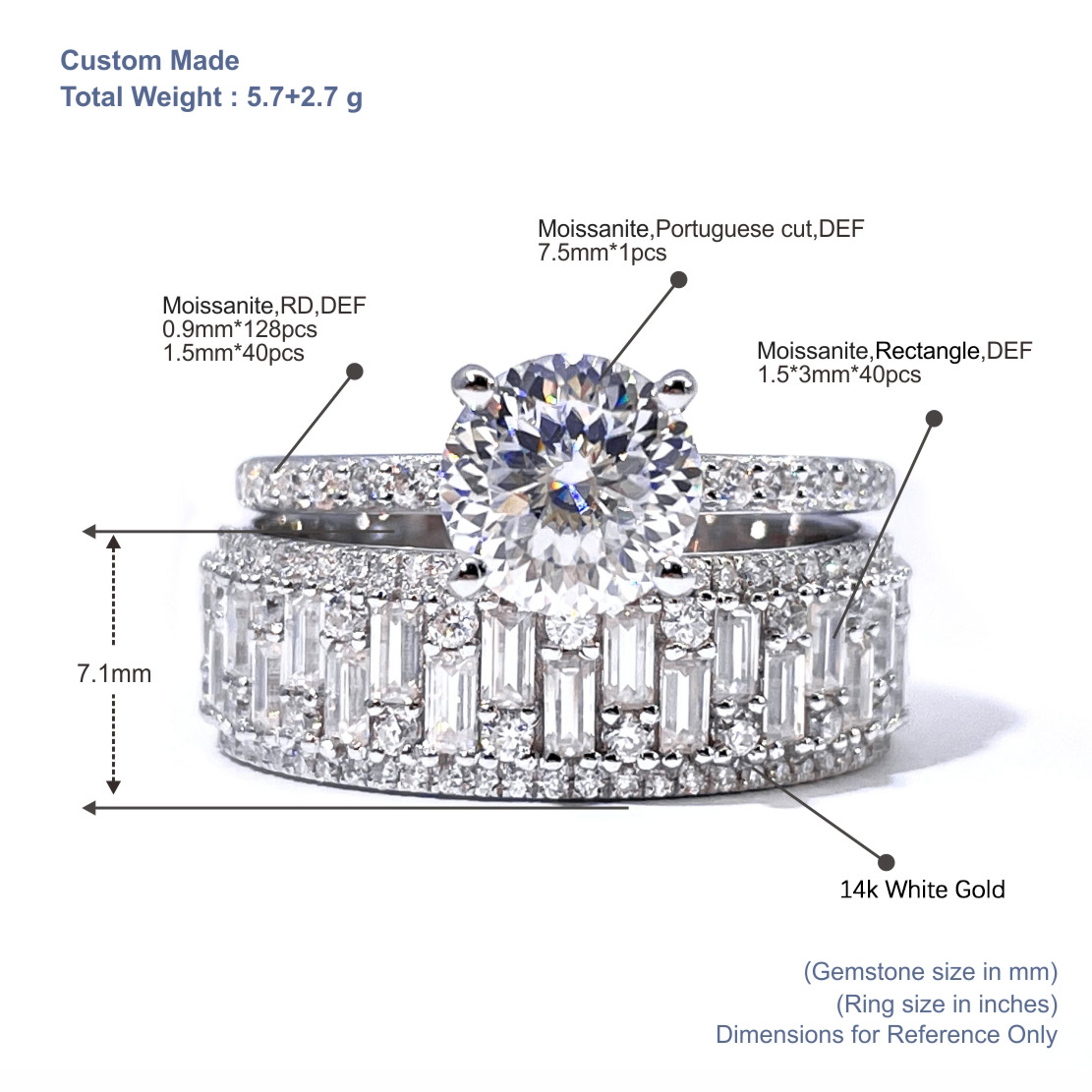 Conjunto de anillos de boda de oro Tianyu Gems de 14k con moissanita talla portuguesa y diamantes. 5