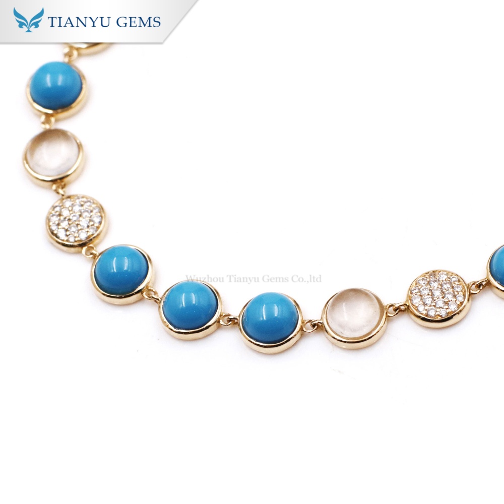 Tianyu Gems Turquoise Gold Bracelet 14k Yellow Gold Lab Grown Diamond Moonstone Bracelet 3