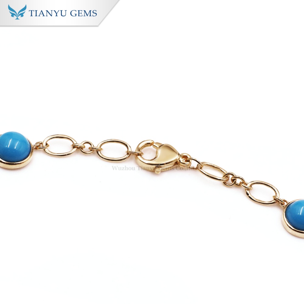 Tianyu Gems Turquoise Gold Bracelet 14k Yellow Gold Lab Grown Diamond Moonstone Bracelet 6