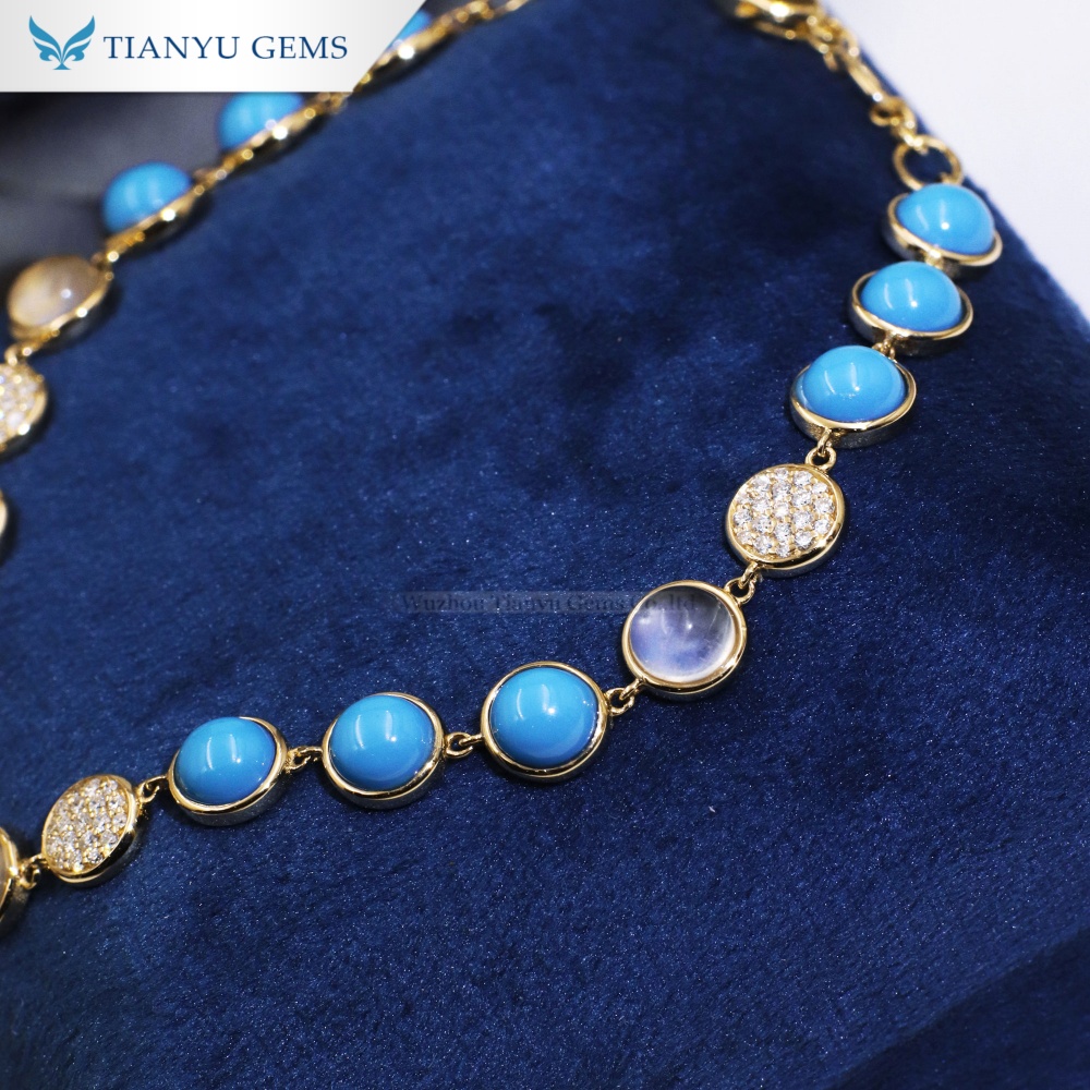 Tianyu Gems Turquoise Gold Bracelet 14k Yellow Gold Lab Grown Diamond Moonstone Bracelet 2