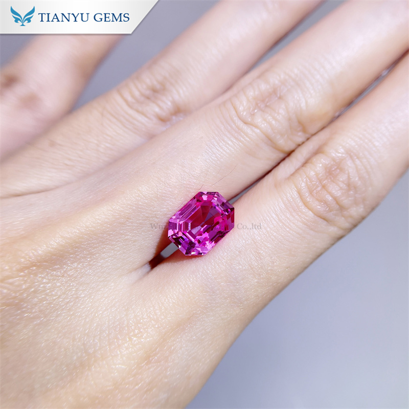 Elongated Antique Asscher Cut Pink Lab Grown Sapphire Gemstones 8