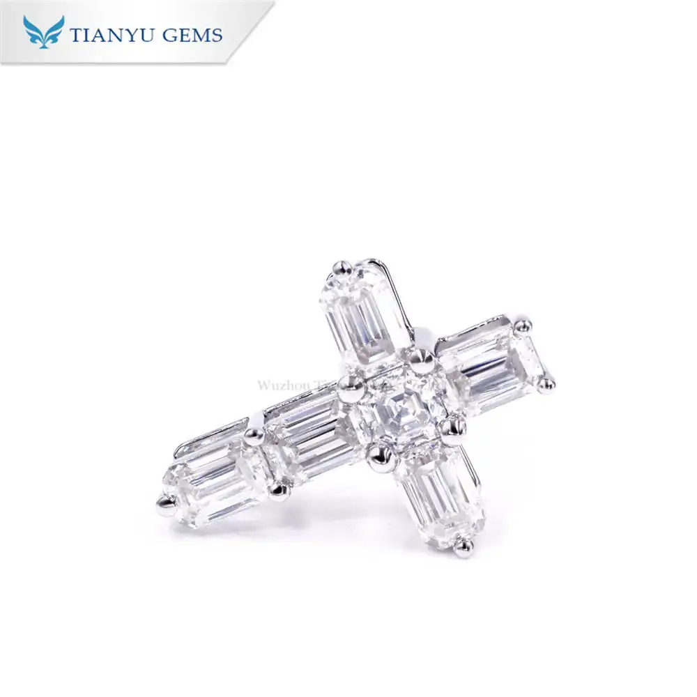 Tianyu Gems emerald cut moissanite diamond white gold cross pendant 1