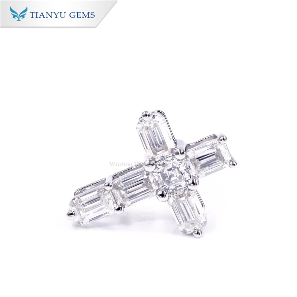 Tianyu Gems emerald cut moissanite diamond white gold cross pendant 2