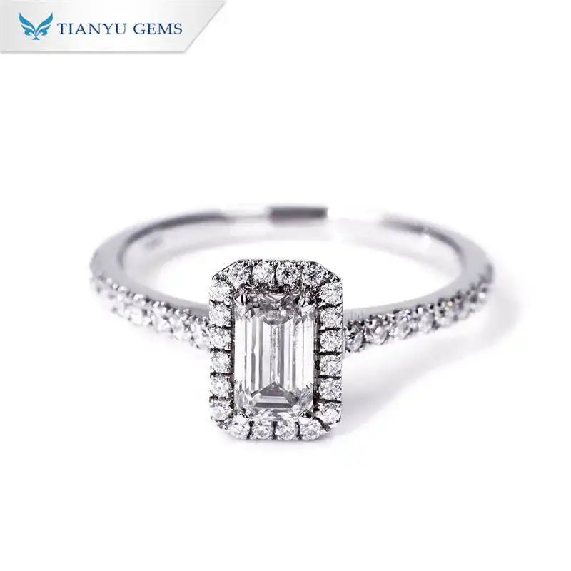 Tianyu Gems 14 Kt white gold ring with a 0.65 carat G color SI1 clarity Emerald cut lab grown diamond ring 1