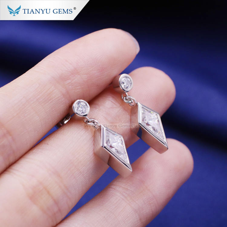 Moissanite Diamond Earrings Kite&RD Cut Moissanite Earrings Jewelry PT950 3
