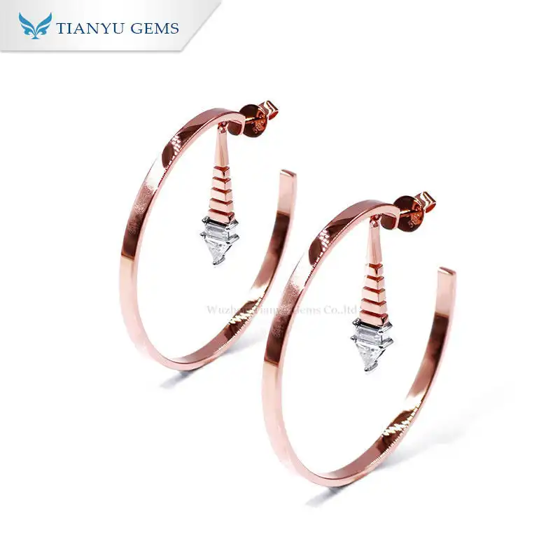 Tianyu Gems Special Style Big Size Semicircle 10K 14K Rose Gold Moissanite Diamond Earrings 1