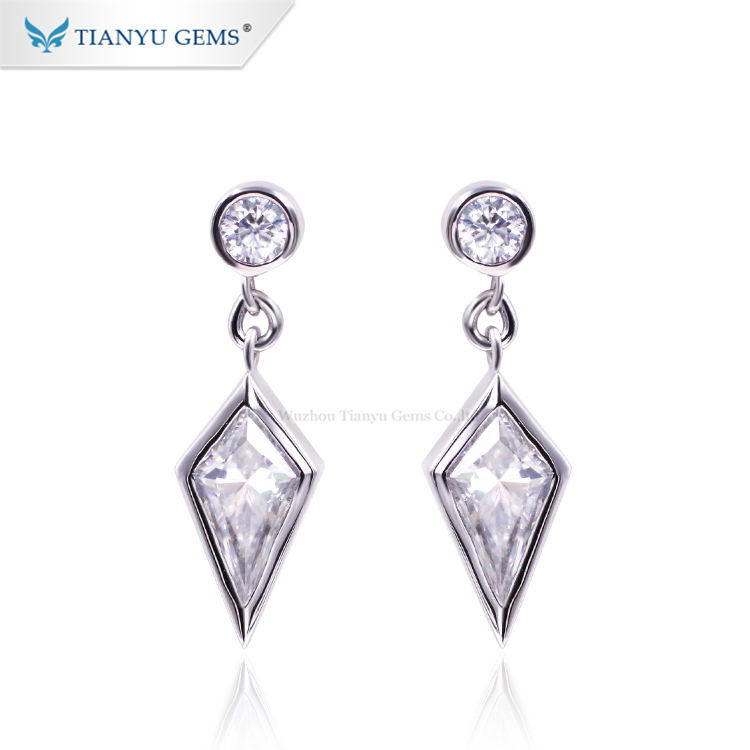Moissanite Diamond Earrings Kite&RD Cut Moissanite Earrings Jewelry PT950 2
