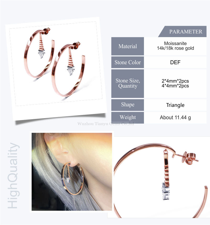 Tianyu Gems Special Style Big Size Semicircle 10K 14K Rose Gold Moissanite Diamond Earrings