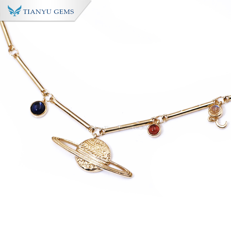 Tianyu Gems 14k\18k light luxury niche colored gemstone female temperament collarbone chain planet necklace 3