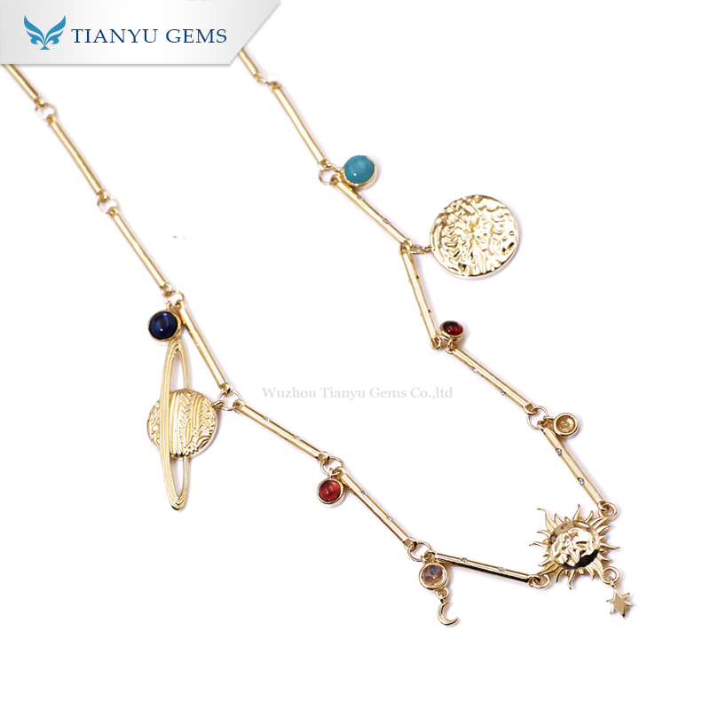 Tianyu Gems 14k\18k light luxury niche colored gemstone female temperament collarbone chain planet necklace 2