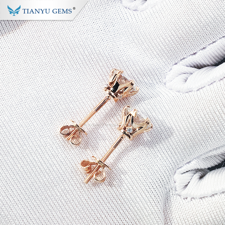 Tianyu customized 14k/18k solid rose gold earring 6mm 0.75ct moissanitie stud earring for ladies