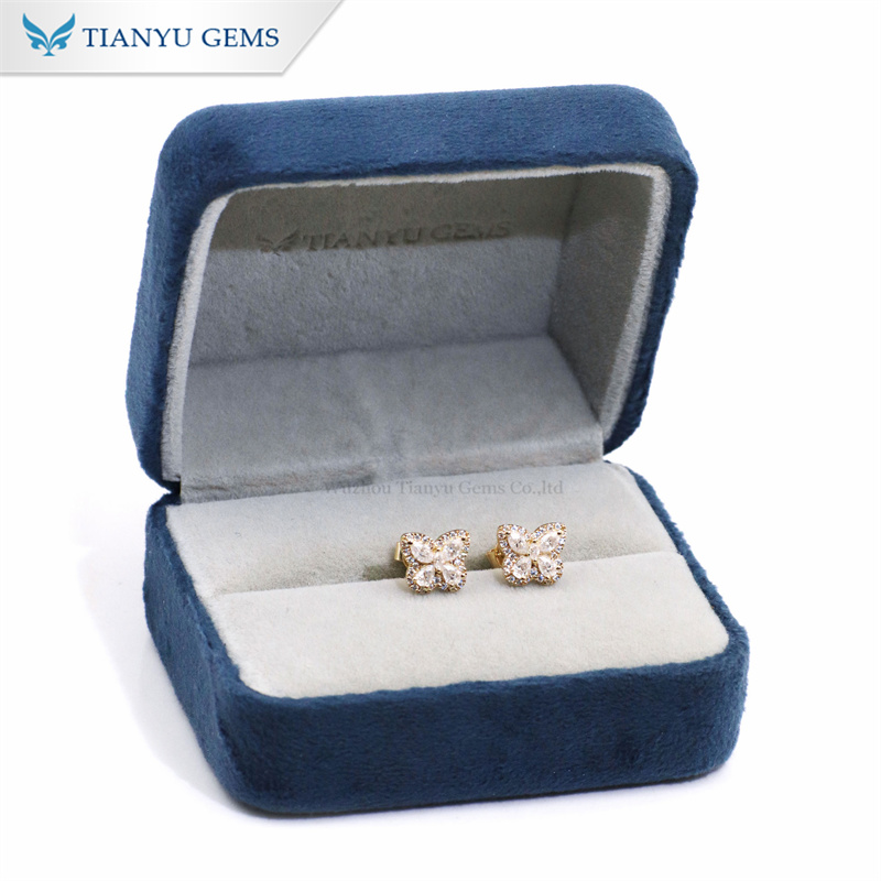 Tianyu Gems Butterfly Gold Earrings 14k Yellow Gold Marquise Round Cut Moissanite Diamond Earrings 7