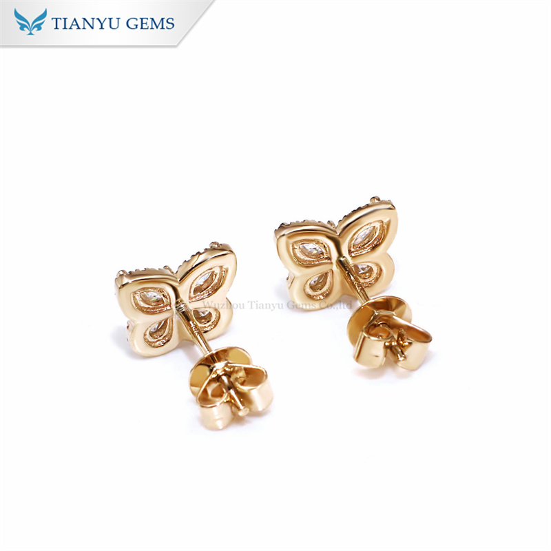 Tianyu Gems Butterfly Gold Earrings 14k Yellow Gold Marquise Round Cut Moissanite Diamond Earrings 6
