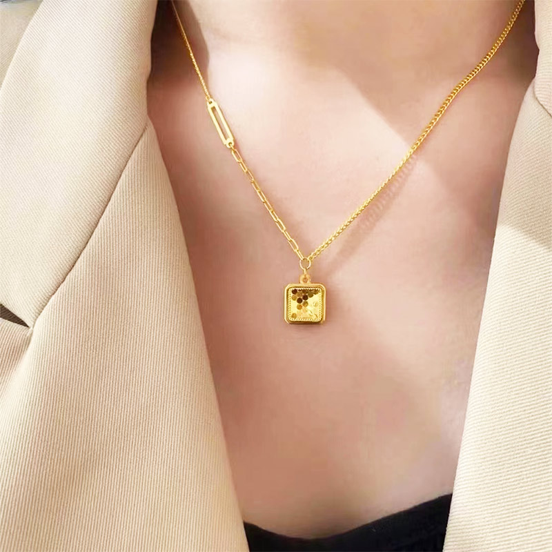 Tianyu Gems 24k gold jewelry customed  square pendant necklace for women 5