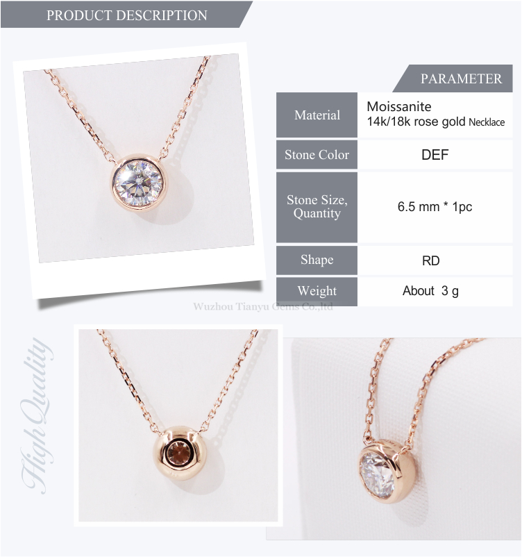 Tianyu Gems H&A Cut Moissanite Rose Gold Necklace Women's Diamond Pendant 8