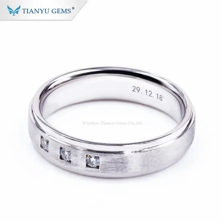 Tianyu gems customized princess cut moissanite diamond satin finish white gold men's wedding band jewelry ring 1