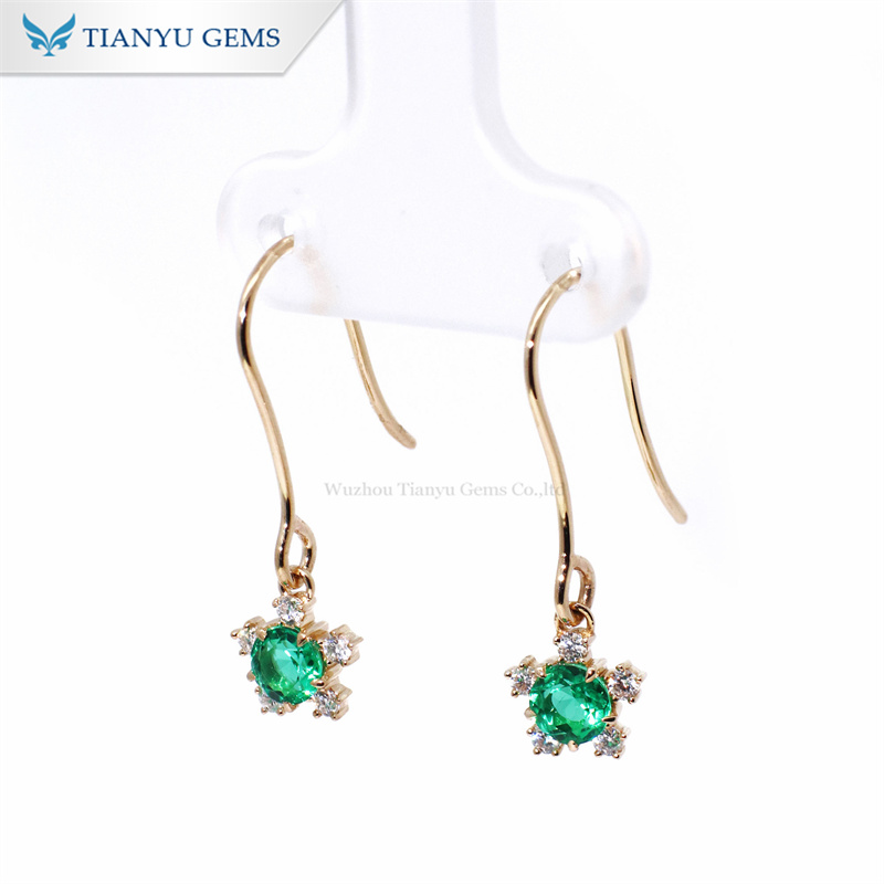 天宇宝石 エメラルド イエローゴールド イヤリング エメラルド フラワー イヤリング 14金 3