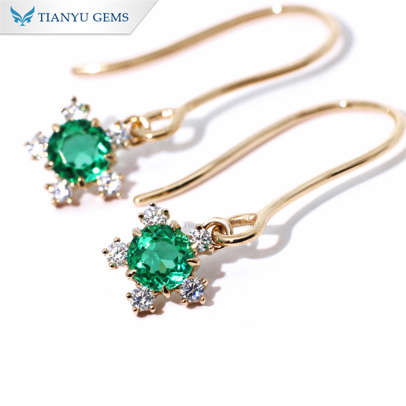 天宇宝石 エメラルド イエローゴールド イヤリング エメラルド フラワー イヤリング 14金 6