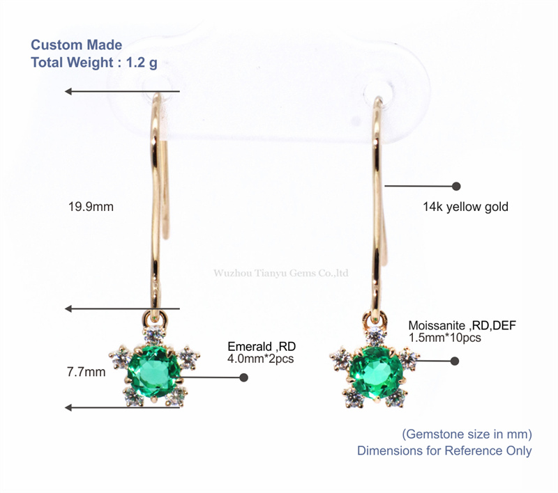 天宇宝石 エメラルド イエローゴールド イヤリング エメラルド フラワー イヤリング 14金 5