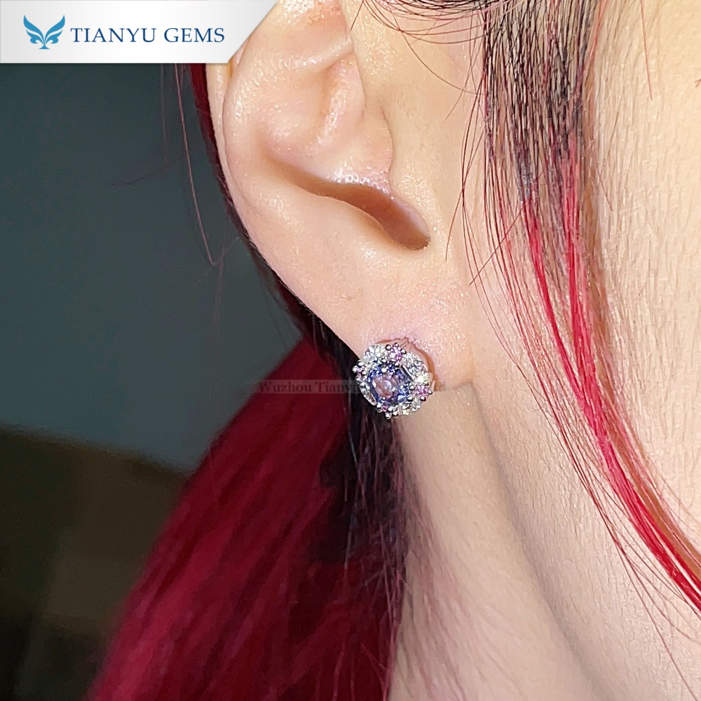 Pendientes de zafiro azul aciano de Tianyu Gems en oro blanco de 14k. 4